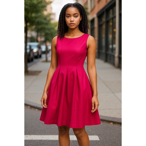 NEW- NWT Calvin Klein Fuchsia Fit & Flare Midi Dress Size 8 - Picture 1 of 9